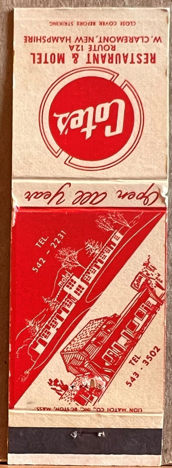 Cote's Restaurant & Motel West Claremont NH New Hampshire Matchbook Cover