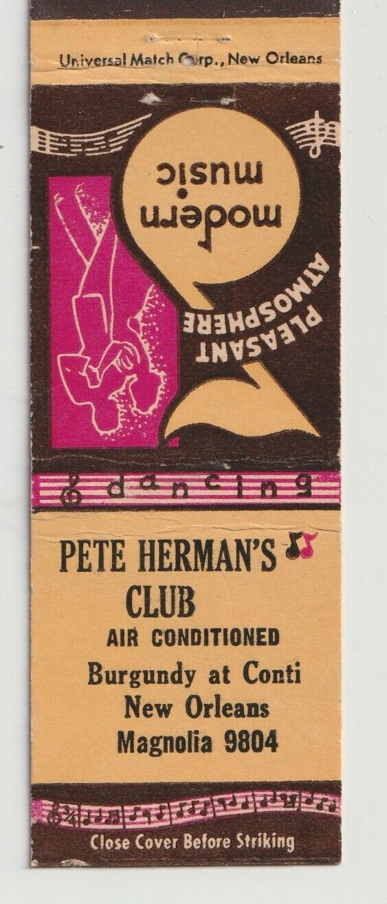 PETE HERMAN'S CLUB, NEW ORLEANS, LA. VTG MATCH BOOK COVER