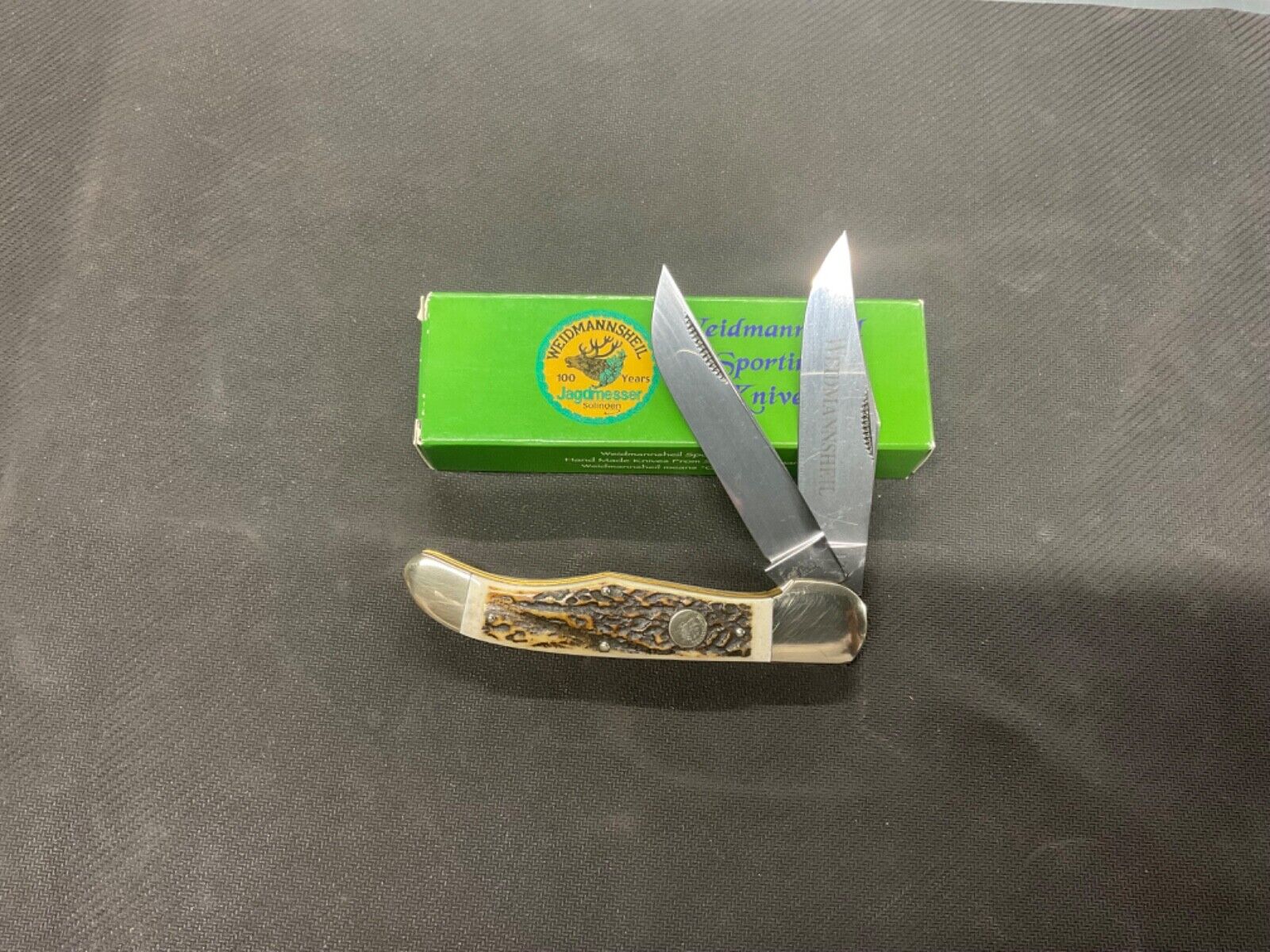 Rare 2007 Weidmannsheil Stag Folding Hunter Knife With Box Solingen Germany