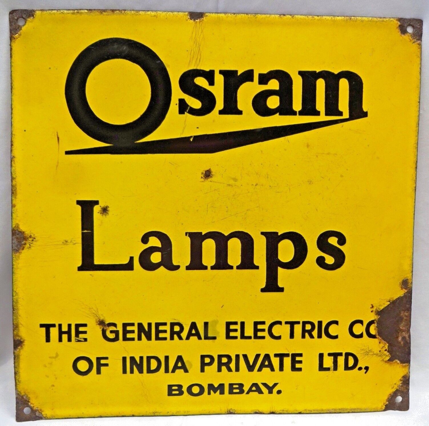 Vintage Osram Lamp Bulb Porcelain Enamel Sign Board General Electric Company Old