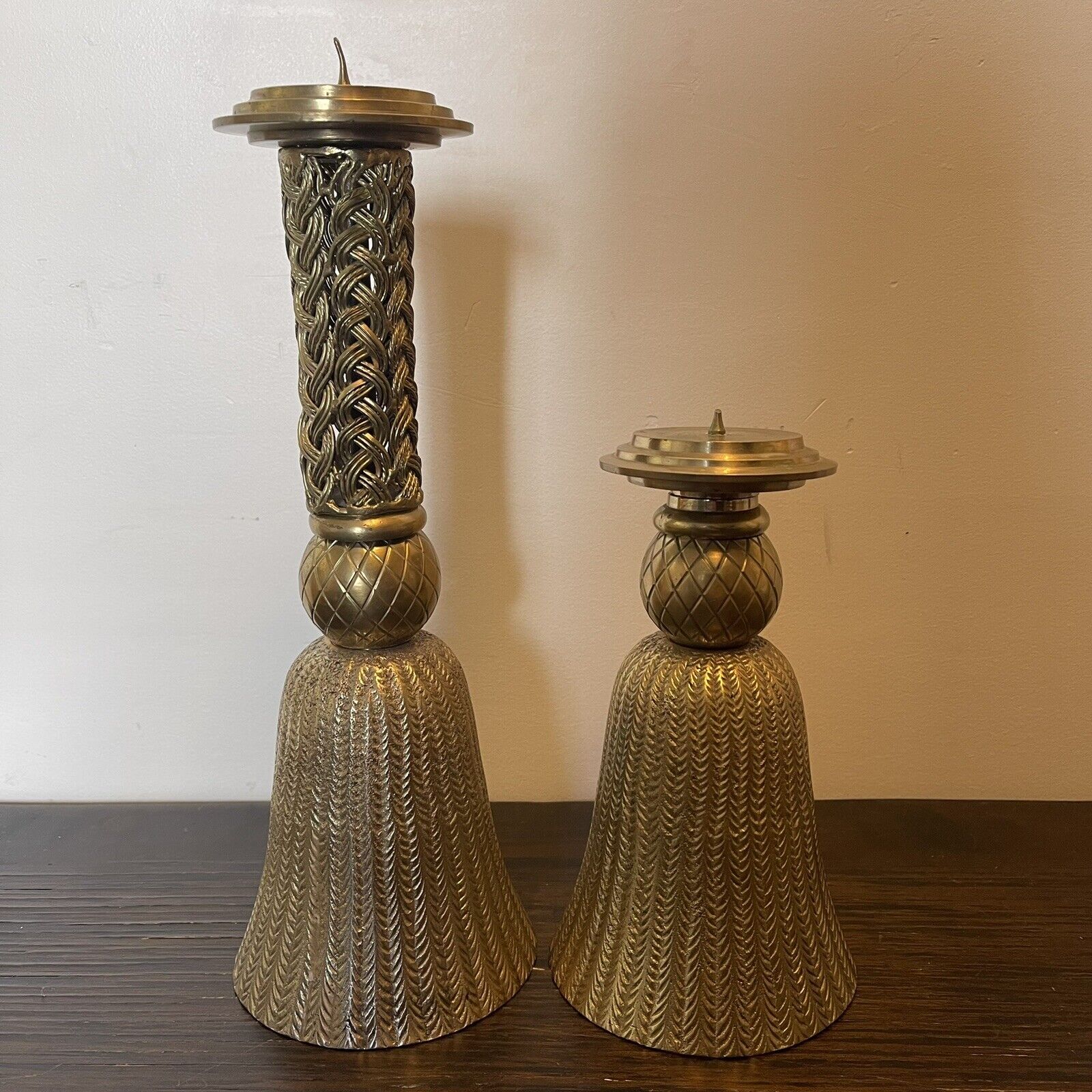 FINE TWO ANTIQUE BRASS CANDLESTICK CANDLE HOLDERS