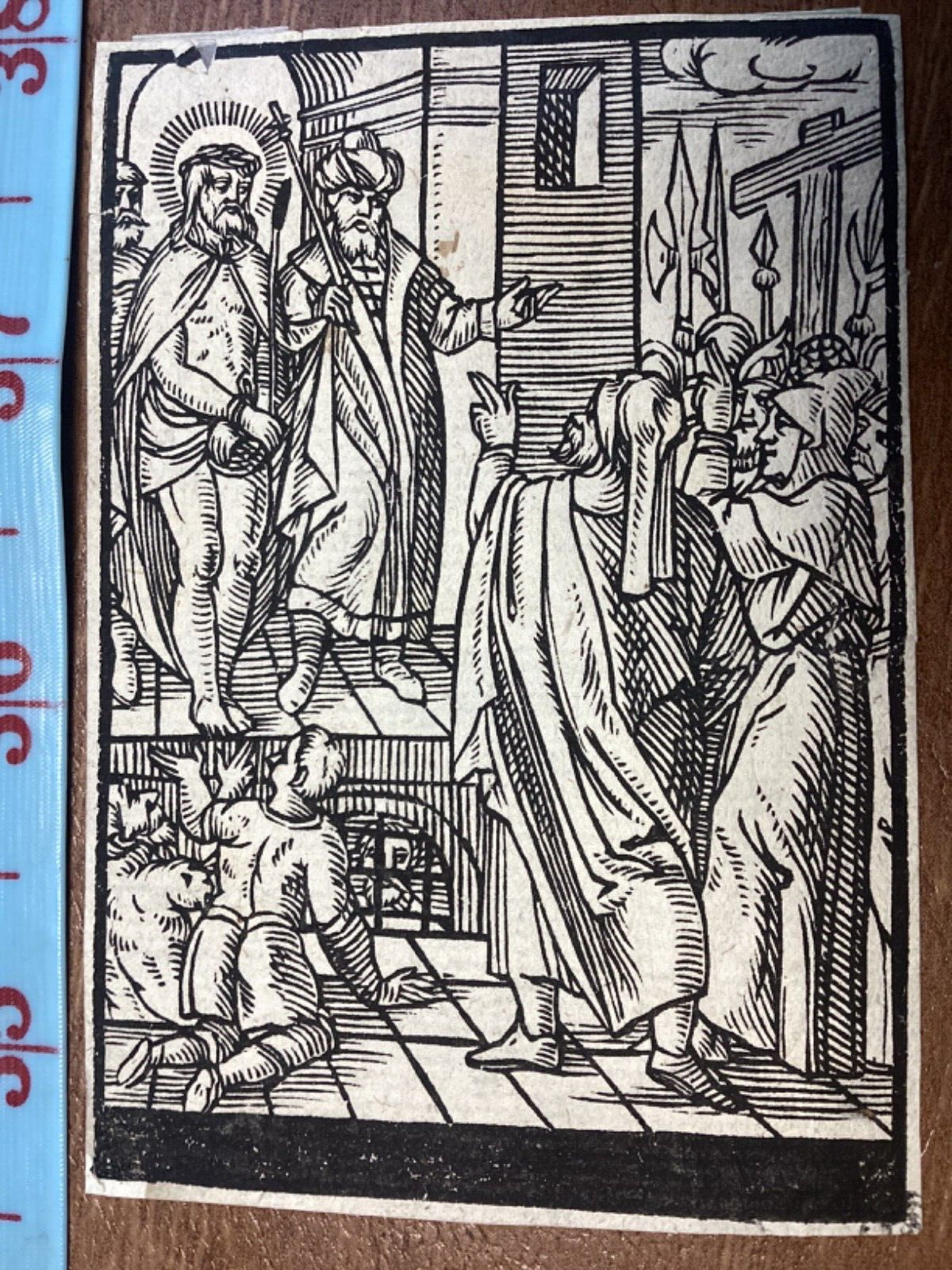 Antique Engraving Religious Print Woodcut 1500’s? Truth accused as a heretic