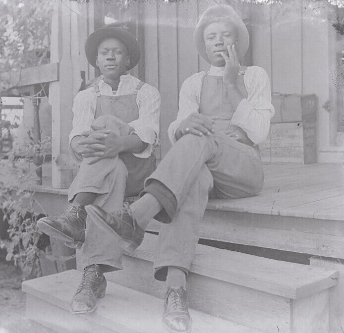 Early 1900s African American Farmers on Porch Glass Photo Negative