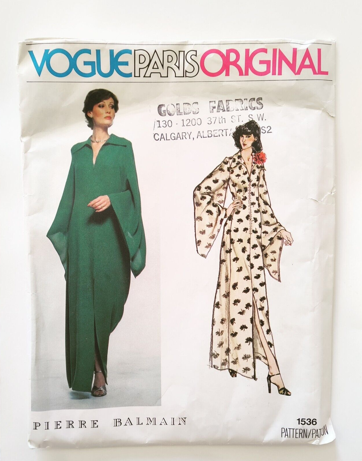 Vtg UNCUT VOGUE Paris Original PIERRE BALMAIN Dress Handkerchief Sleeves Sz 14