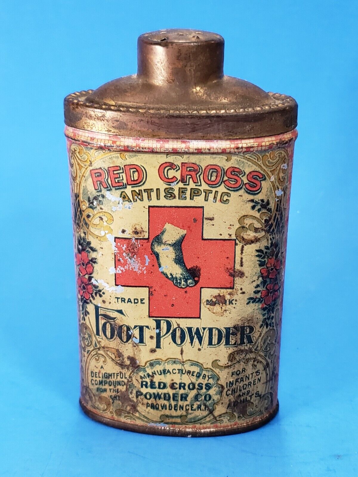 Tin Red Cross Antiseptic Foot Powder Mfg. in Providence, R.I.