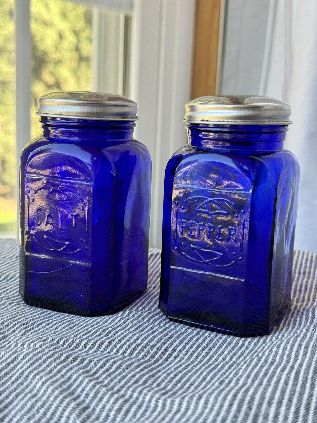 Vintage Depression Style Cobalt Blue Glass Salt and Pepper Shakers