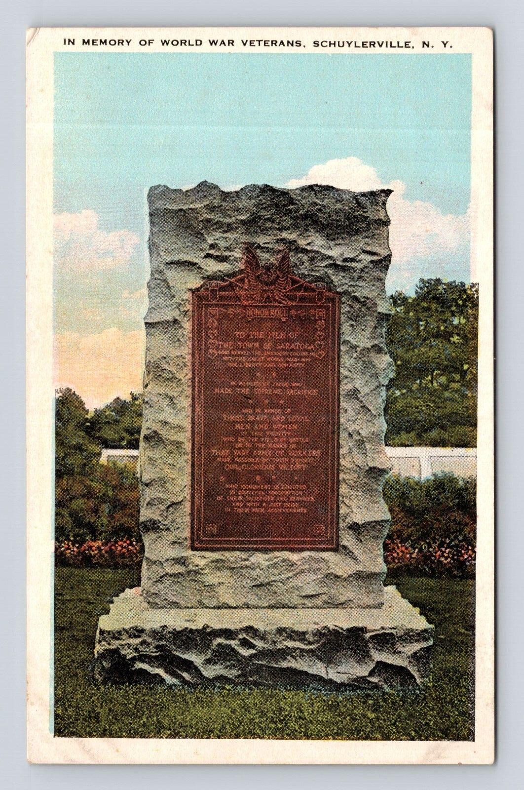 Old Postcard In Memrance of WW2 World War Veterans Schuylerville NY