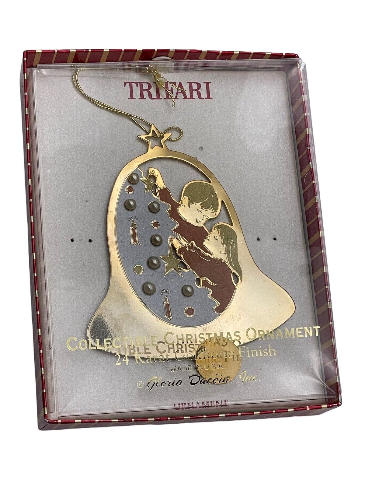 Vintage Trifari Gloria Duchin Christmas Ornament 1994 Tree Bell Pearls Gold New