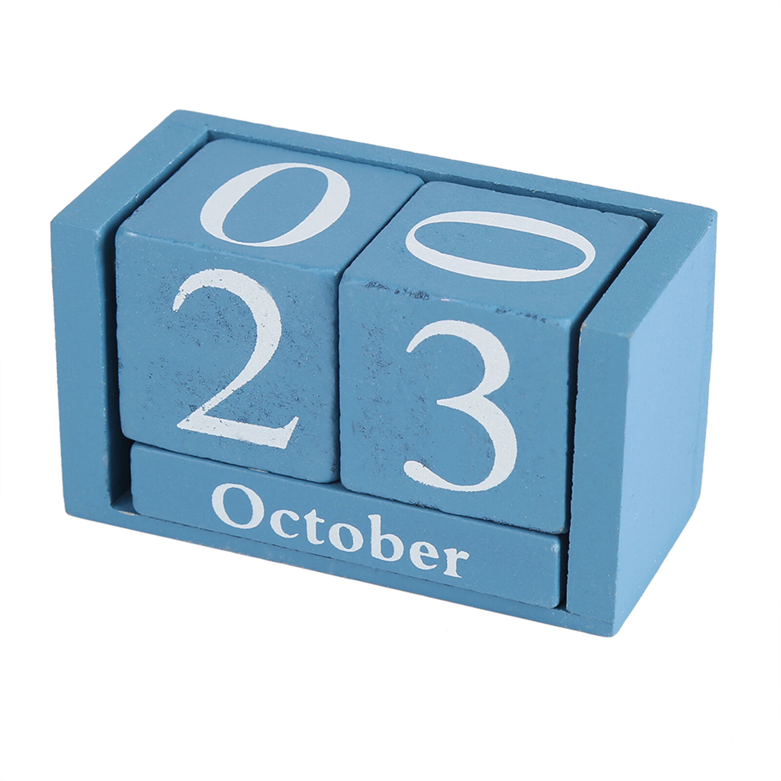 Wood Block Calendar Desk Decoration Blue