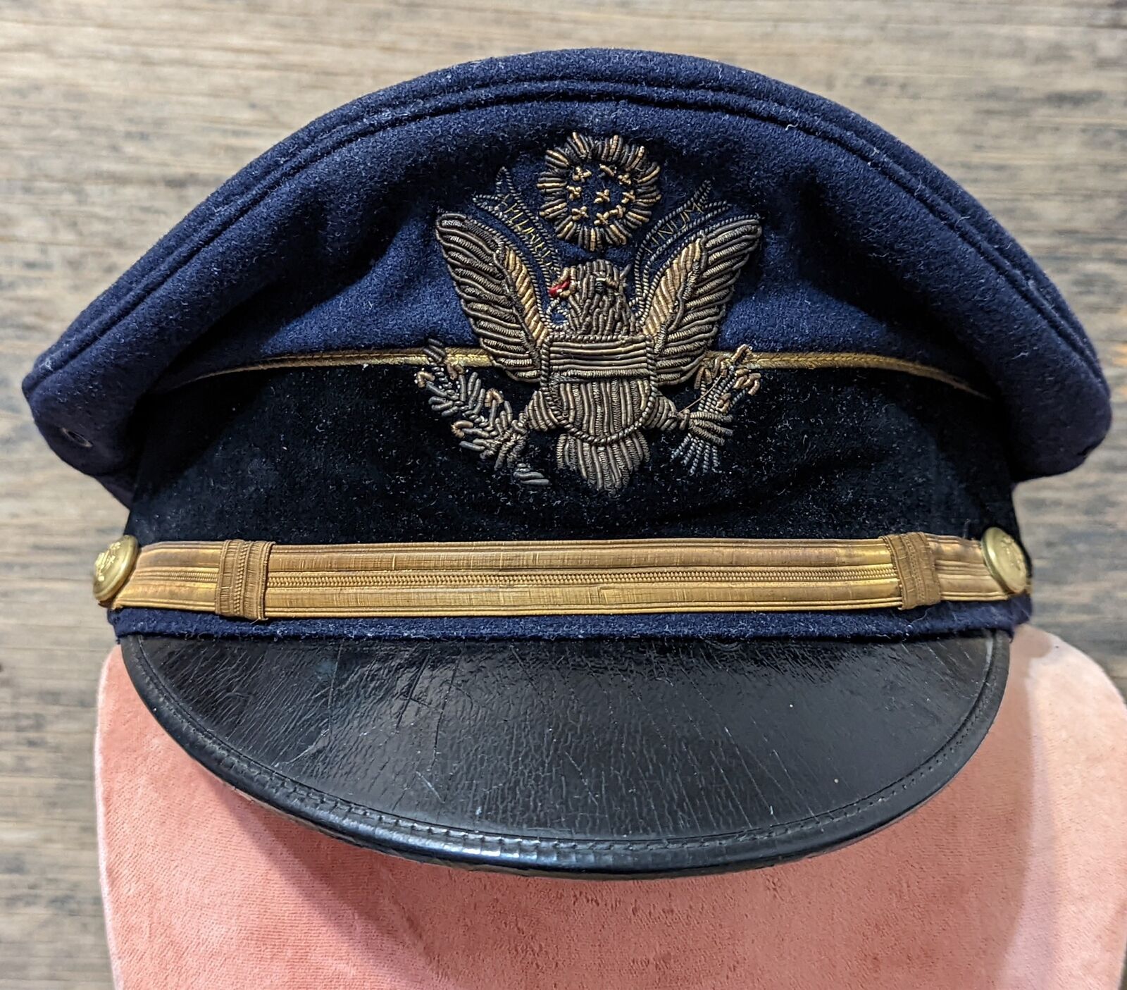 Pre WWI US Military Bullion Eagle Band Director Army Officer Dress Visor Cap