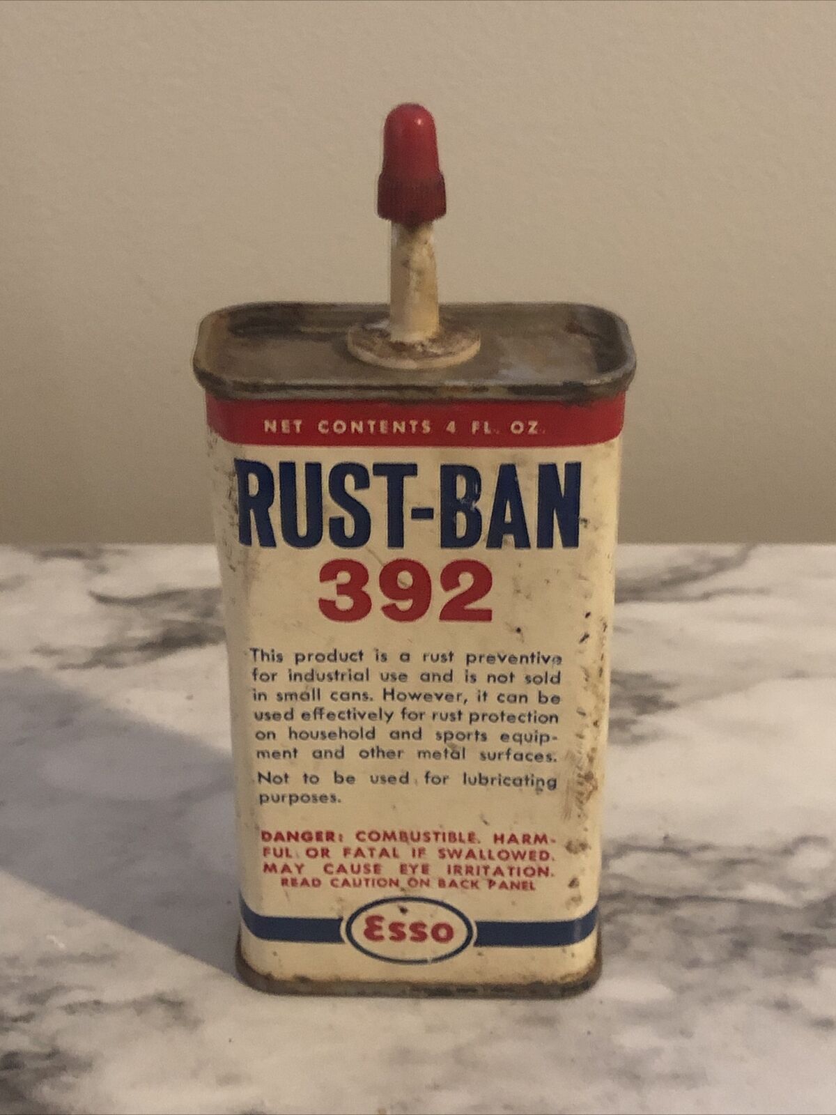VINTAGE 1960'S ESSO RUST-BAN 392 HANDY OILER CAN - 4 oz Gas OIL