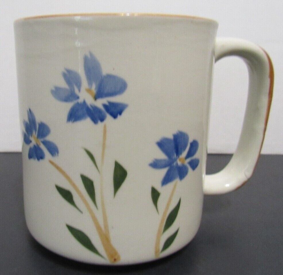 Vintage Chikiang Stoneware Mug, Blue Flowers - China