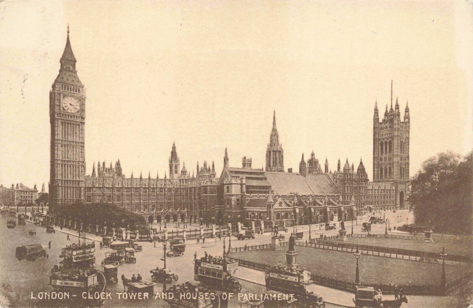Postcard RPPC England London Clock Tower and Houses of Parliament UK