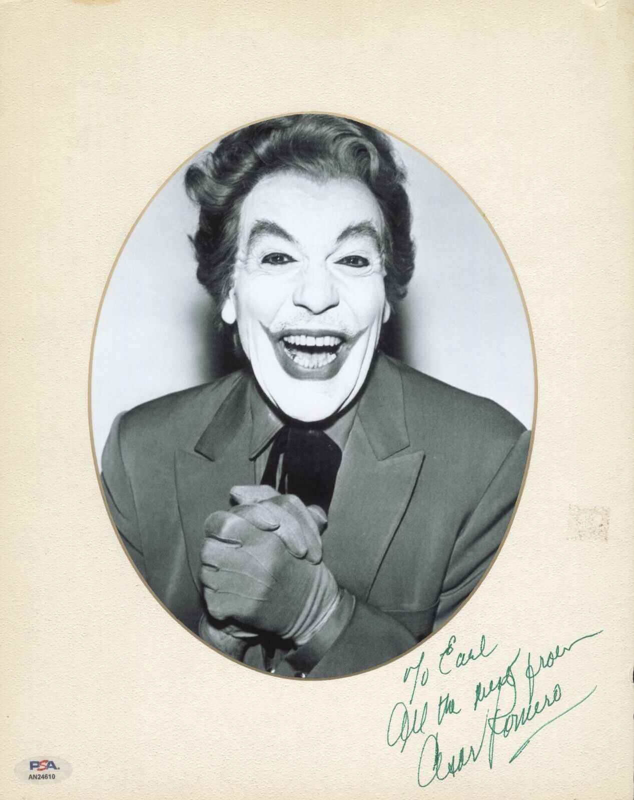 Cesar Romero ~ Signed Autographed Vintage Photo Mat The Joker Batman ~ PSA DNA