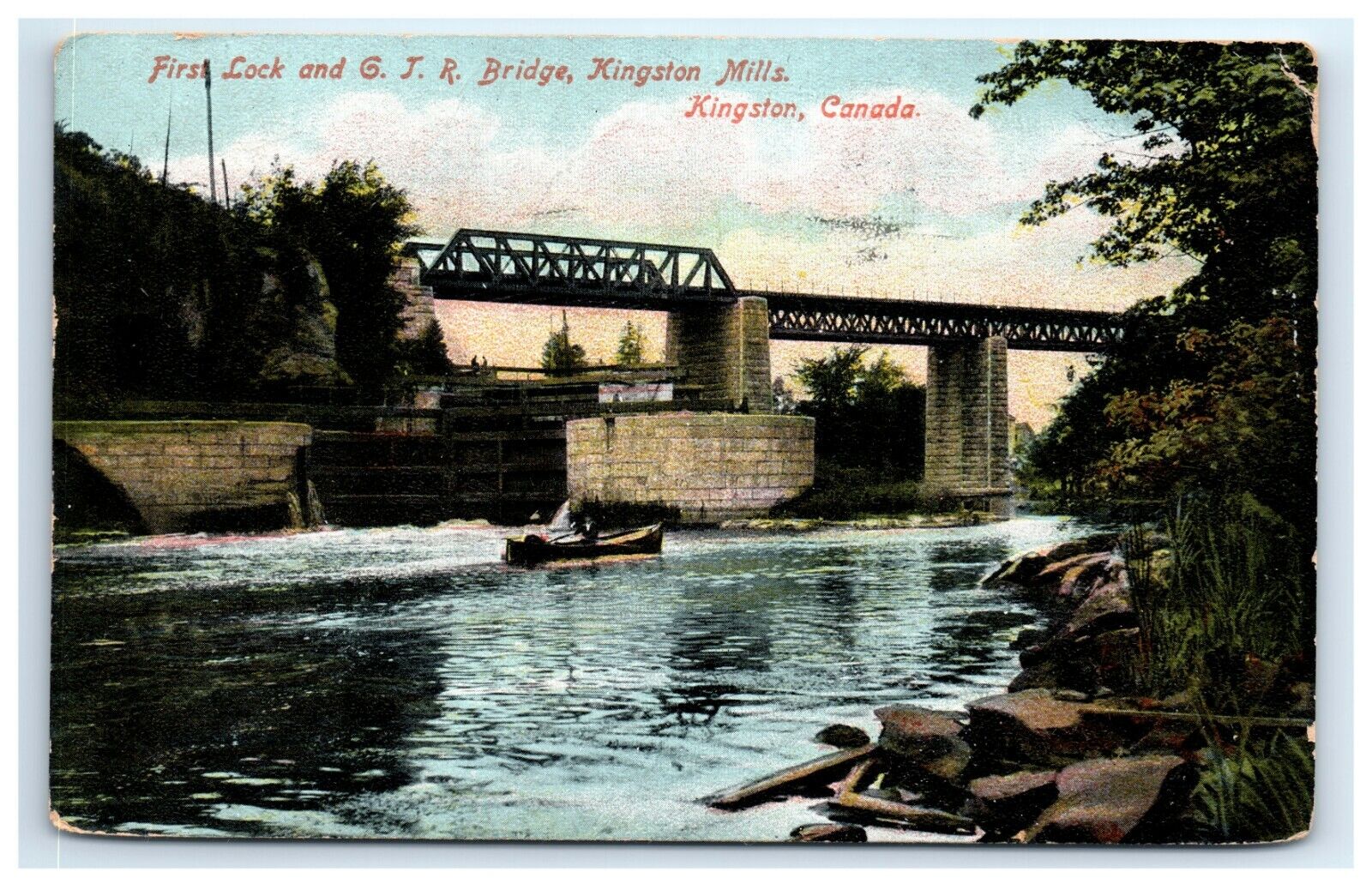 Postcard First Lock & GTR Bridge, Kingston Mills, Canada 1907 A18