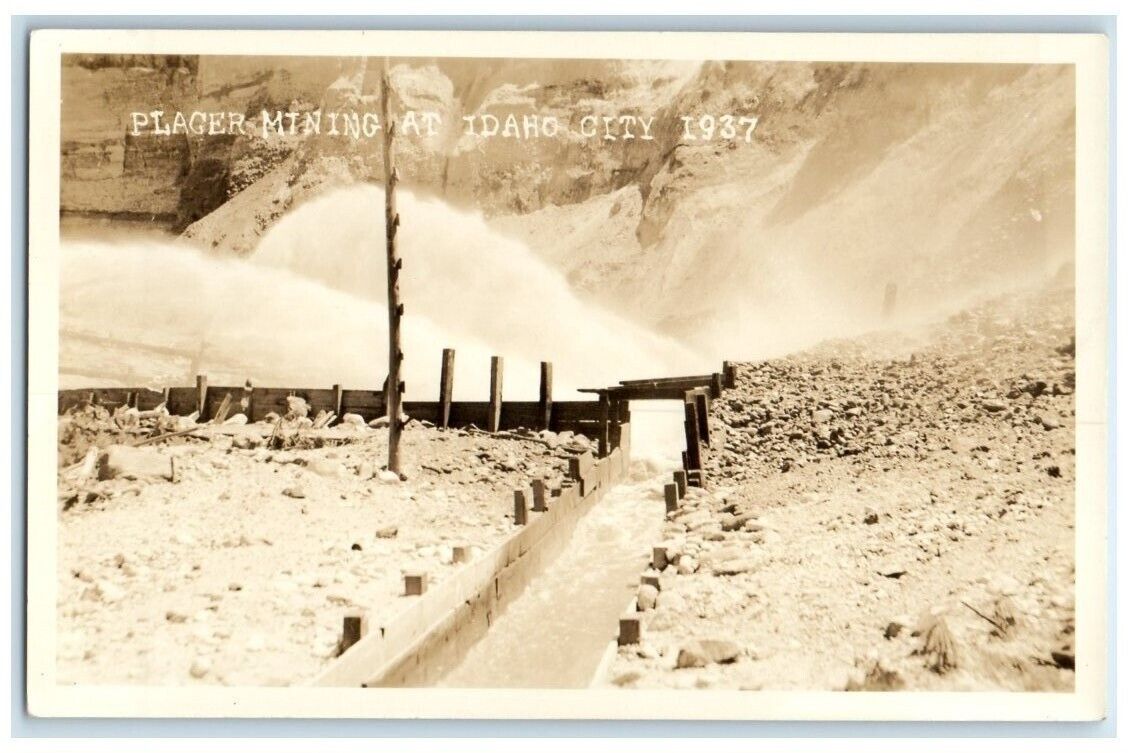 1937 Placer Mining Water View At Idaho City ID RPPC Photo Unposted Postcard