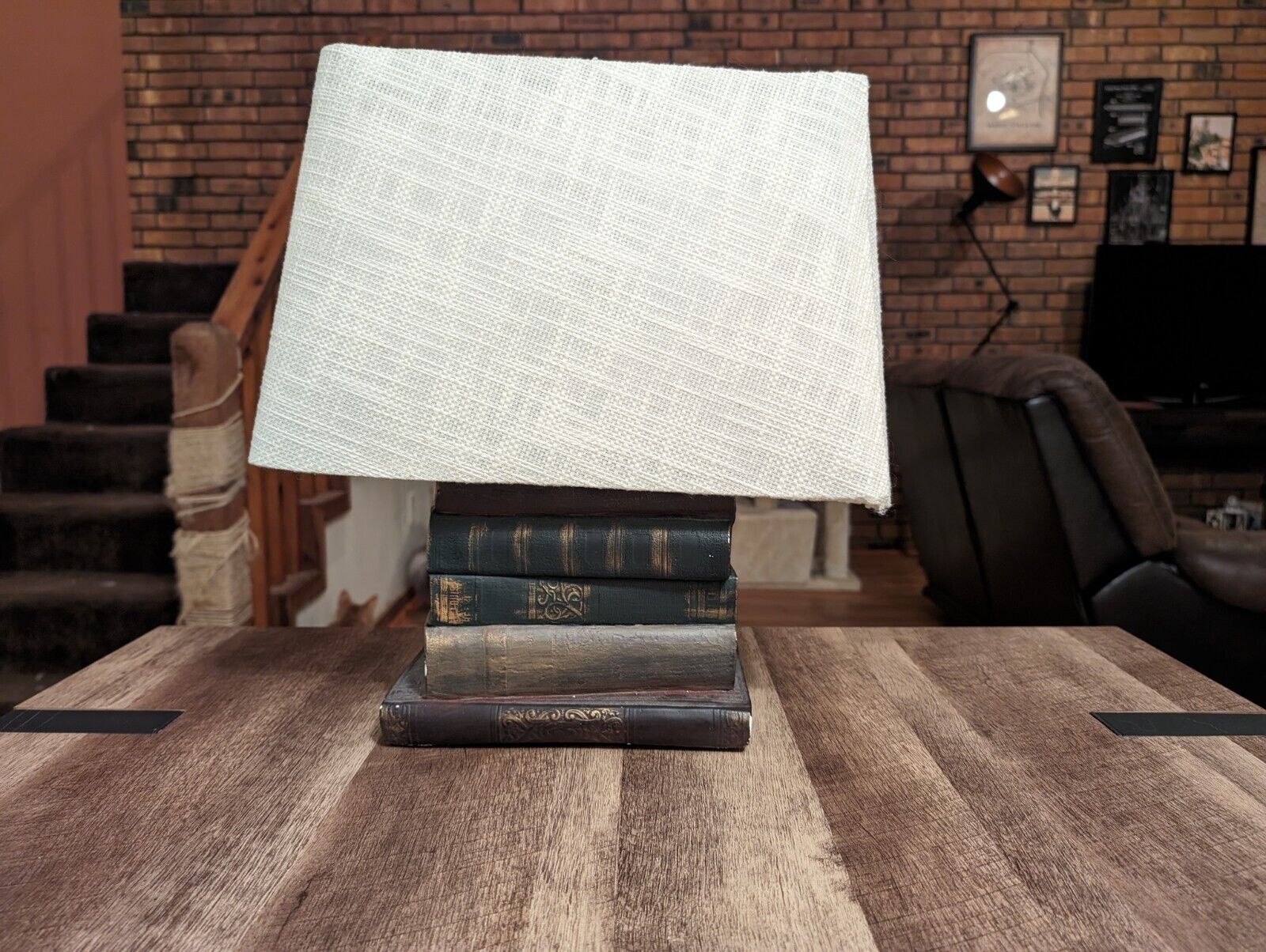 Vintage Stacked Book Lamp with Shade