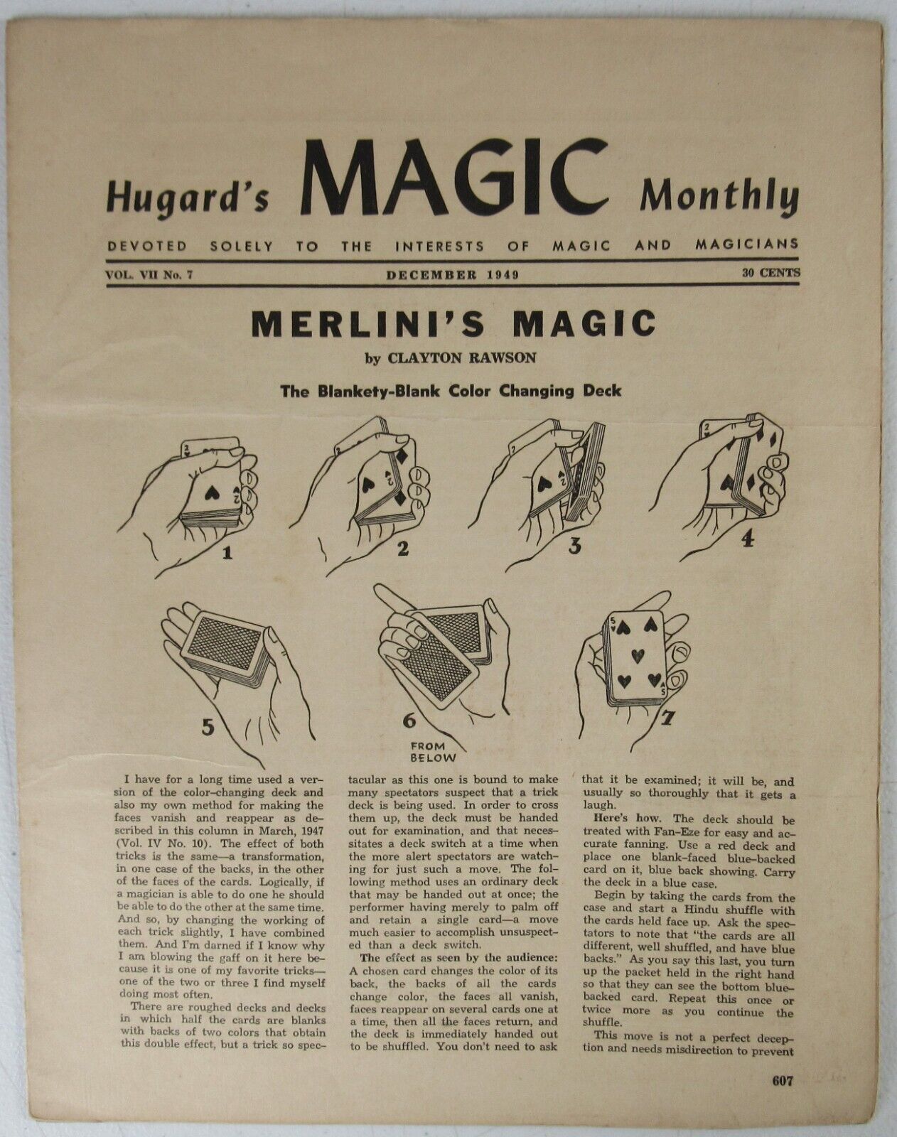 Hugard\'s Magic Monthly Vol 7 No 7 Dec 1949 Magic Tricks MZ8M