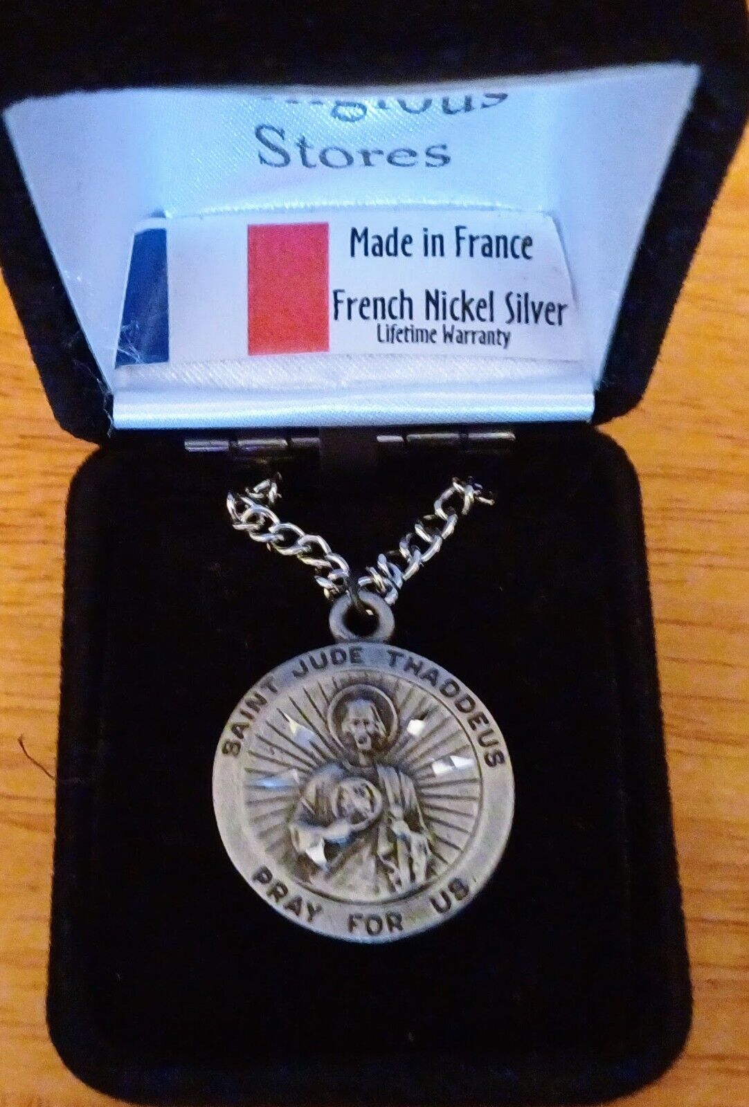 Catholic ST.JUDE Thaddeus French Nickel Silver Religious Medal Pendant Necklace