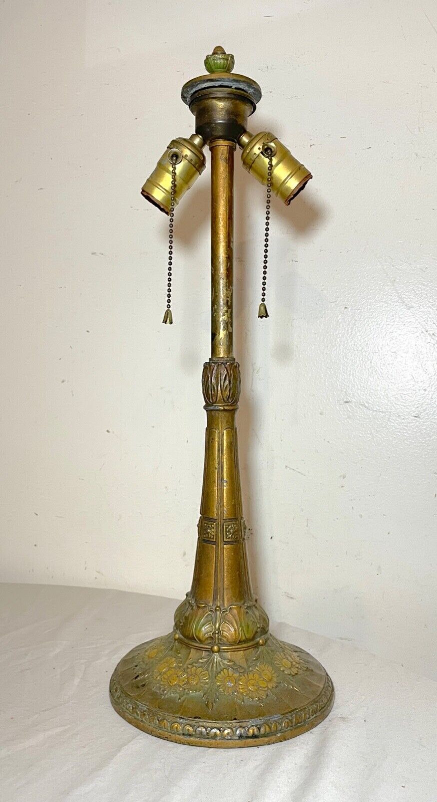 antique ornate cold painted polychromed metal gold gilt electric table lamp