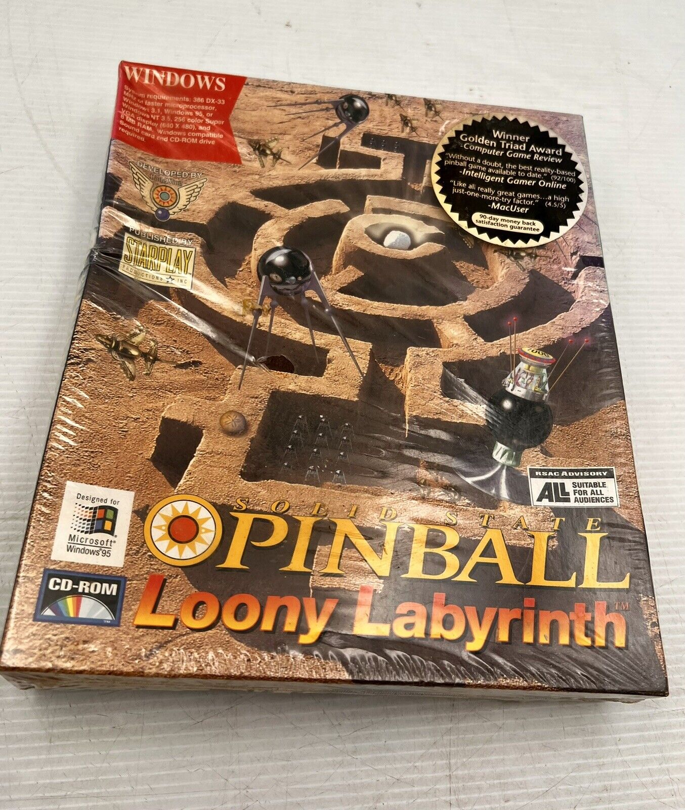 SEALED Vintage 1994 Solid State  Pinball Loony Labyrinth CD-ROM Windows 95 - NIB