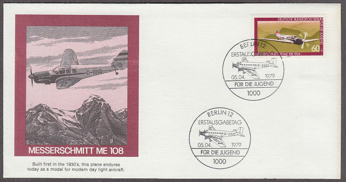 Messerschmitt ME 108 1st Day Postal Cover Berlin Germany 4/5 1979