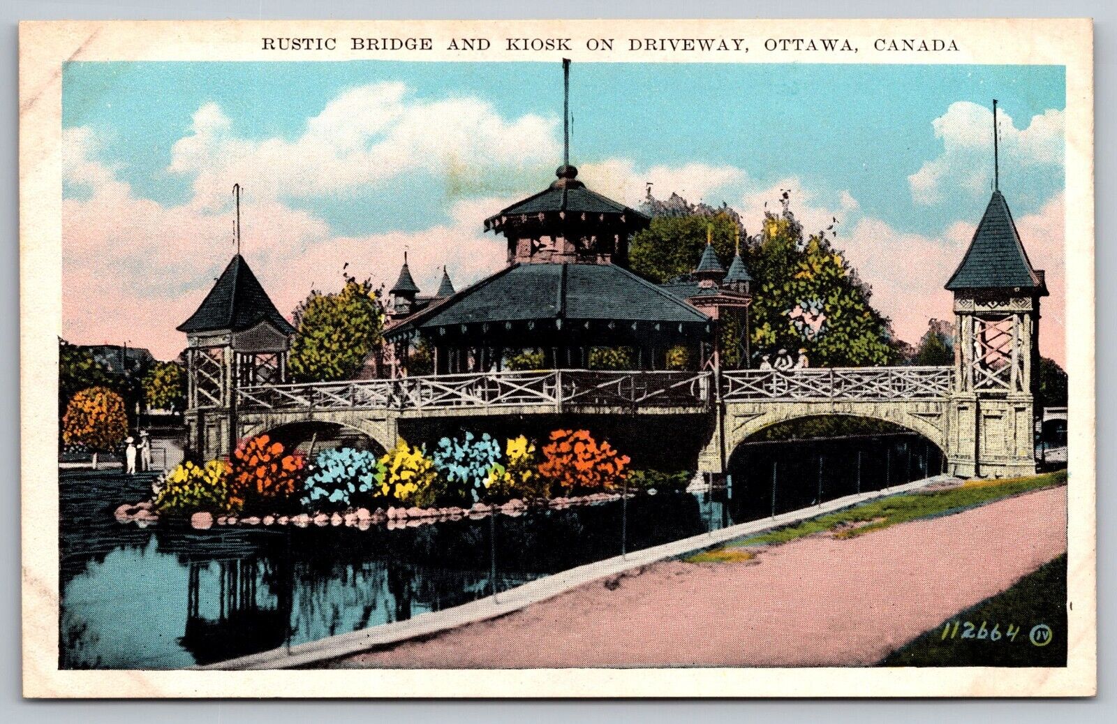 Rustic Bridge and Kiosk on Driveway. Ottawa Vintage Postcard