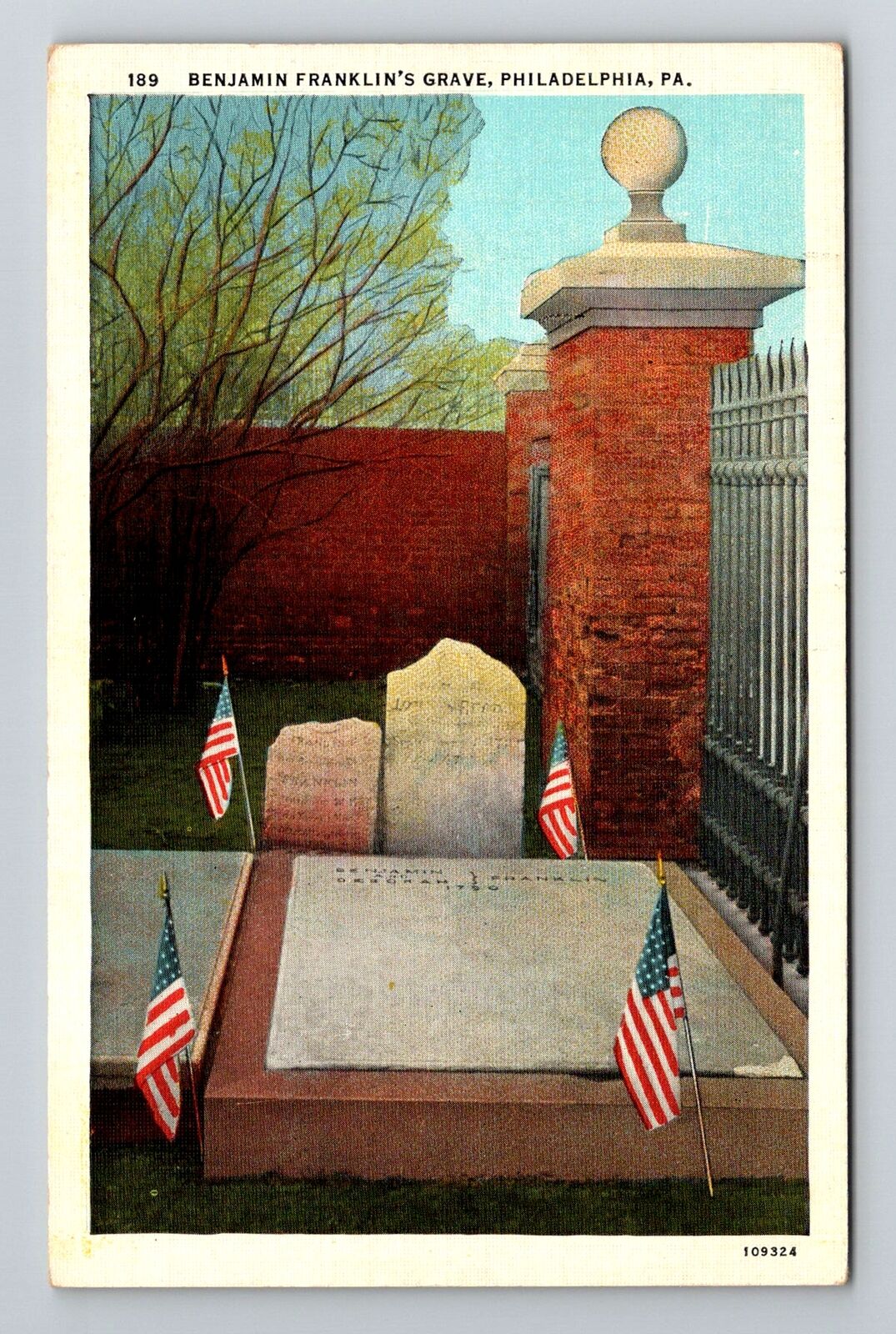 Philadelphia, PA-Pennsylvania, Benjamin Franklin\'s Grave , Vintage Postcard