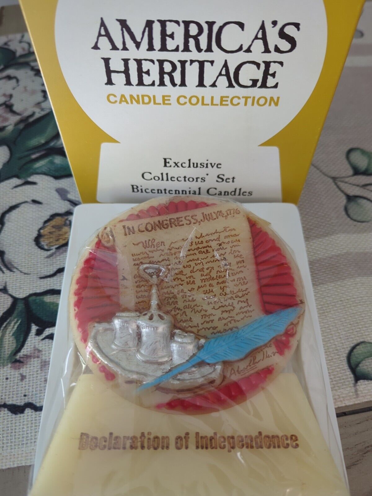 Americas Heritage Declaration of Independence Hand Painted Candle New w/ Box