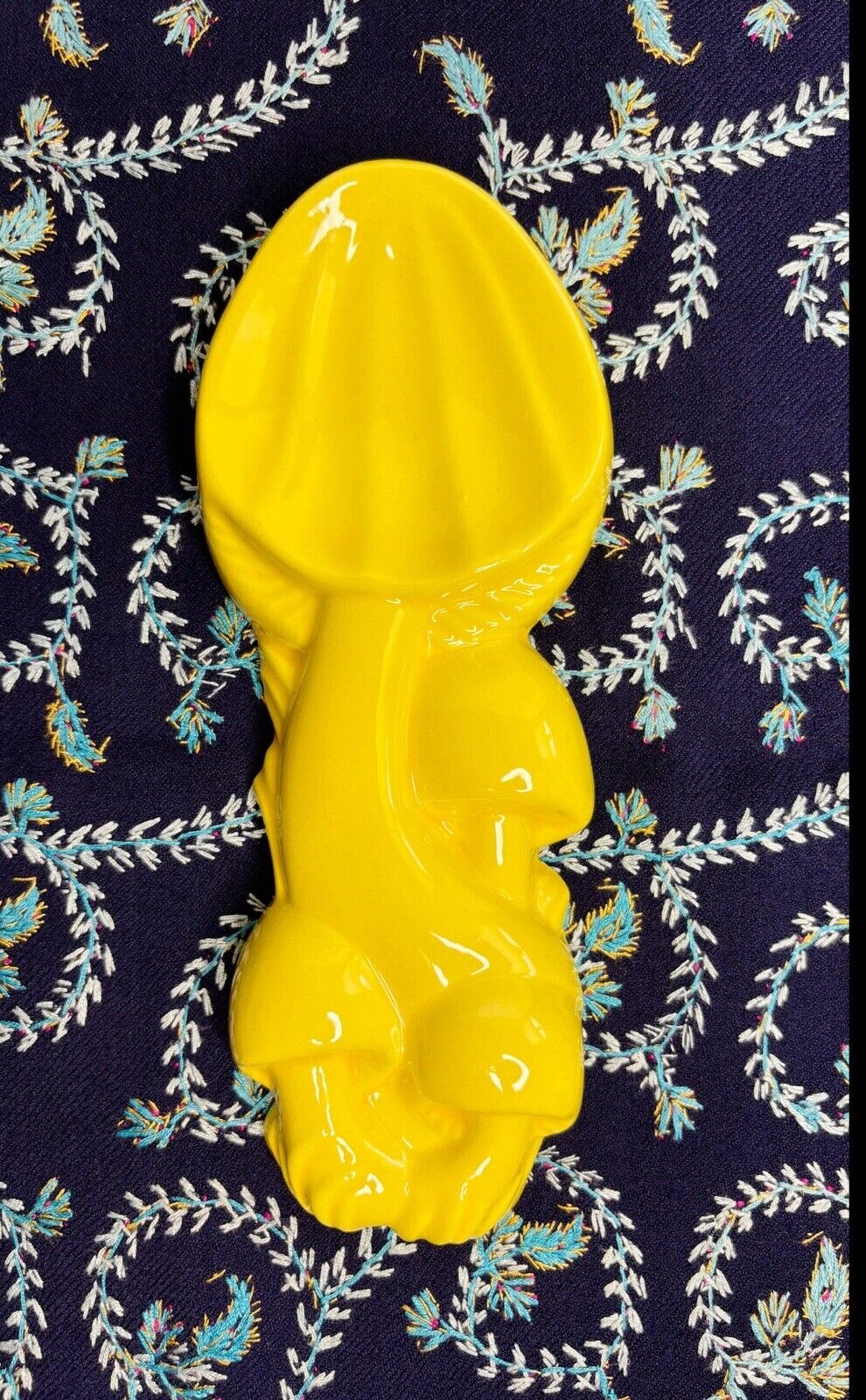 Vintage 1970's Ceramic Yellow Mushroom Spoon Rest or Wall Hanging