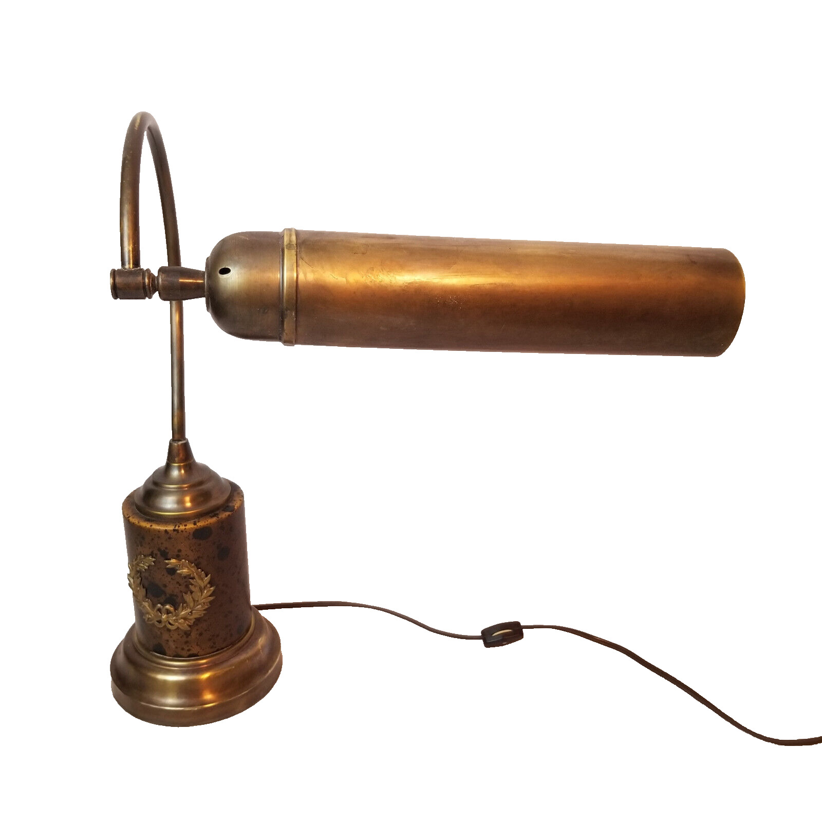 Rare Vintage Bronze Gooseneck Bank Teller Library Desk Study Lamp Laurel Leaf