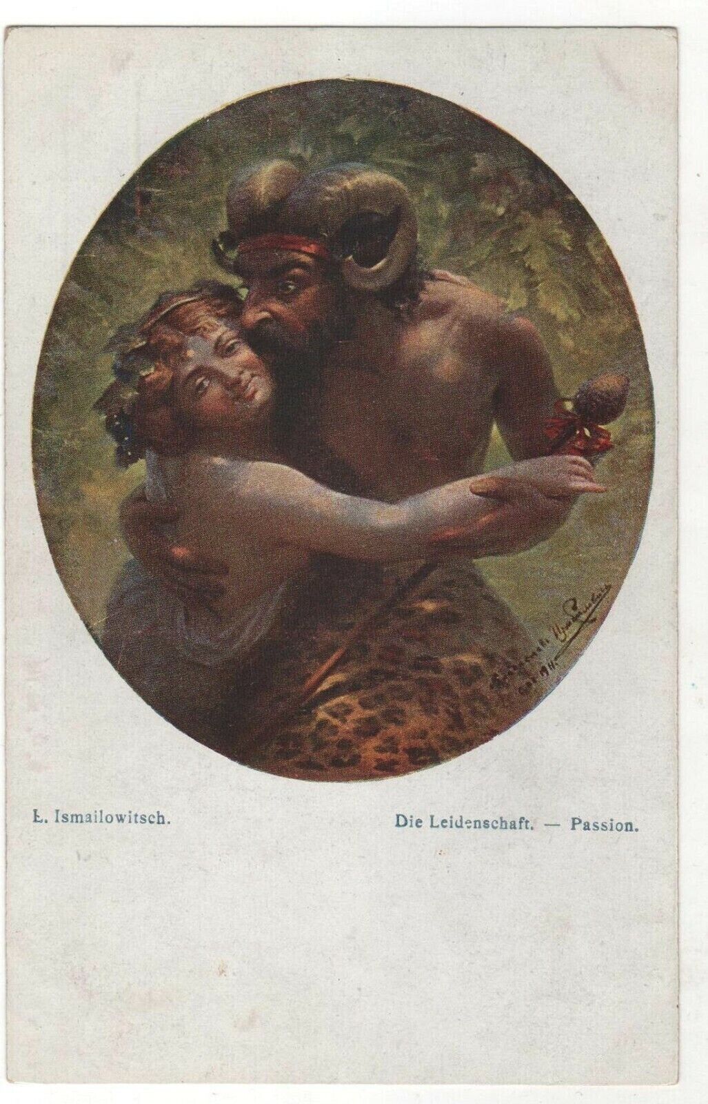 Antique Postcard FAUN mythology Passion ART by Ismailowitsch Old IMPERIAL Card