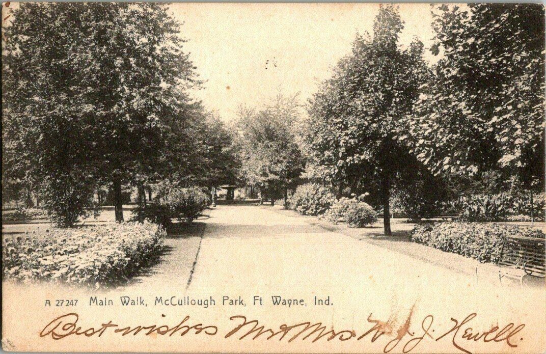 1911. MAIN WALK, MCCULLOUGH PARK. FT WAYNE, IND. POSTCARD. DC6