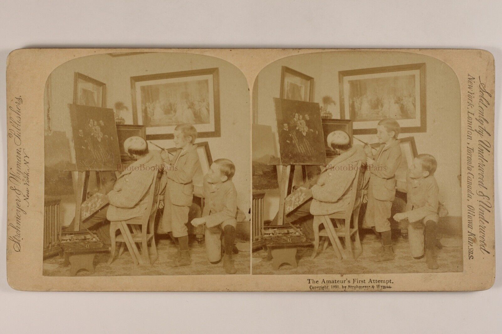 In a Painter\'s Workshop Kids Comic Vintage Stereo Photo Citrate 1891