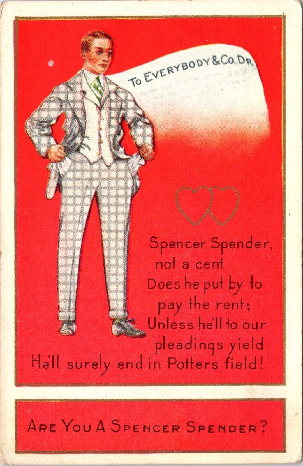 C.1920s Whitney Made Vinegar Valentine Spencer Spender Frugal Postcard A224