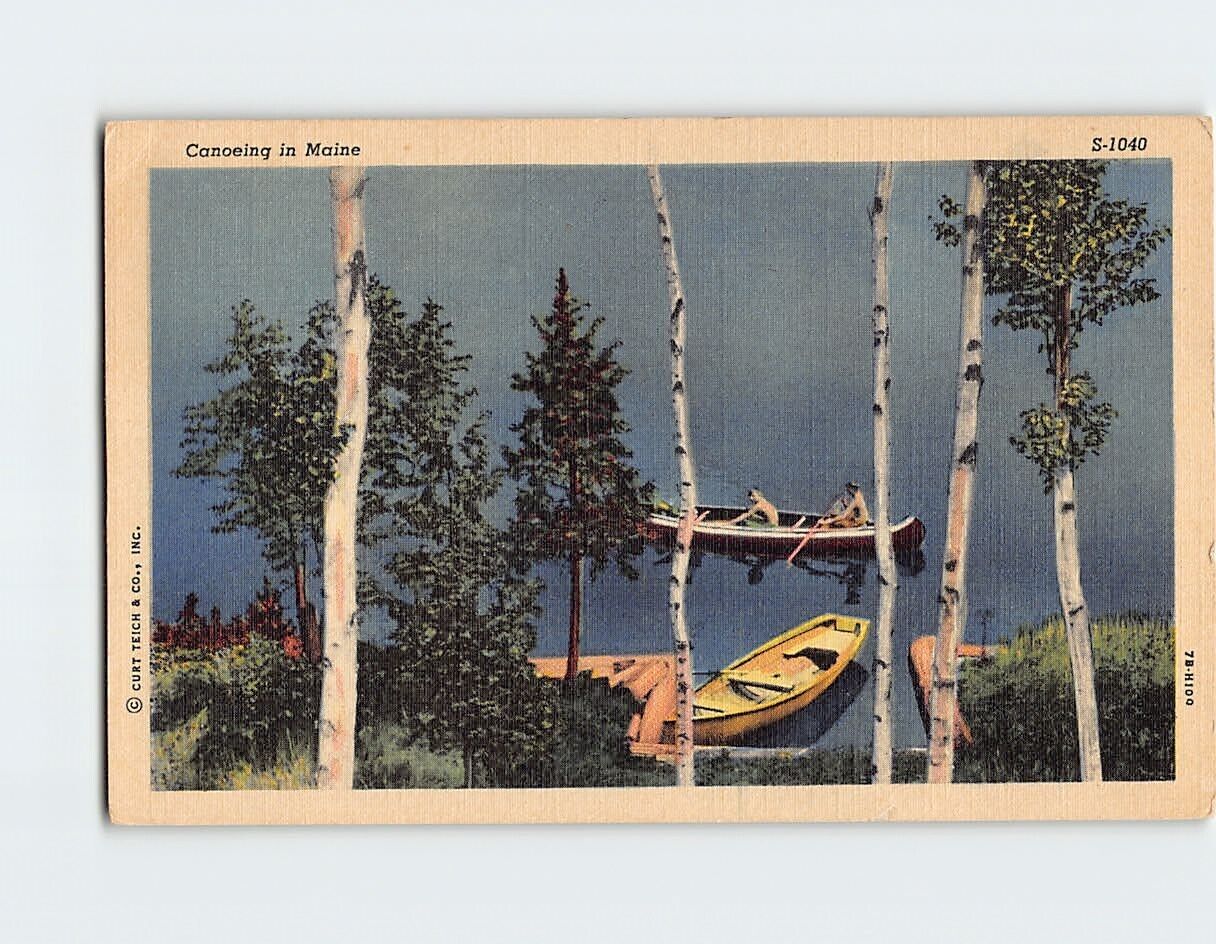 Postcard Canoeing in Maine USA