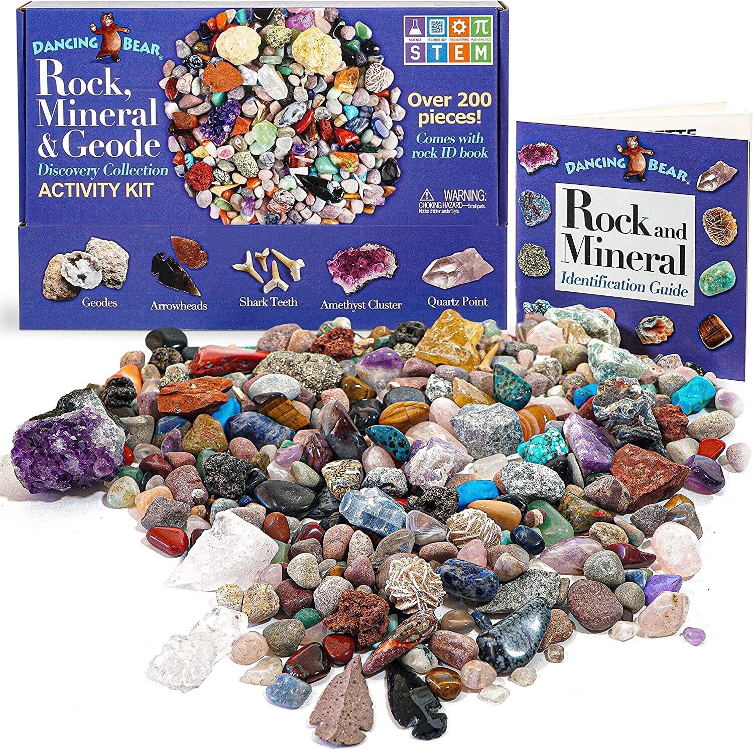 Rock & Mineral Collection Activity Kit (200+Pcs) with Geodes, for kids, STEM