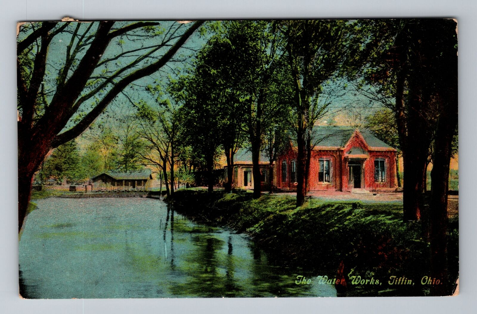 Tiffin OH-Ohio, The Water Works, Antique Vintage Souvenir Postcard