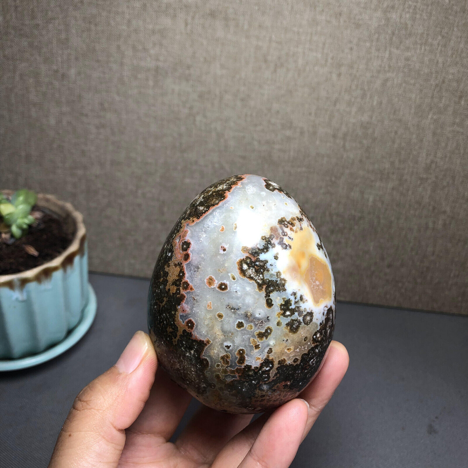 478g Natural ocean jasper quartz crystal egg-shaped healing Madagascar A2820