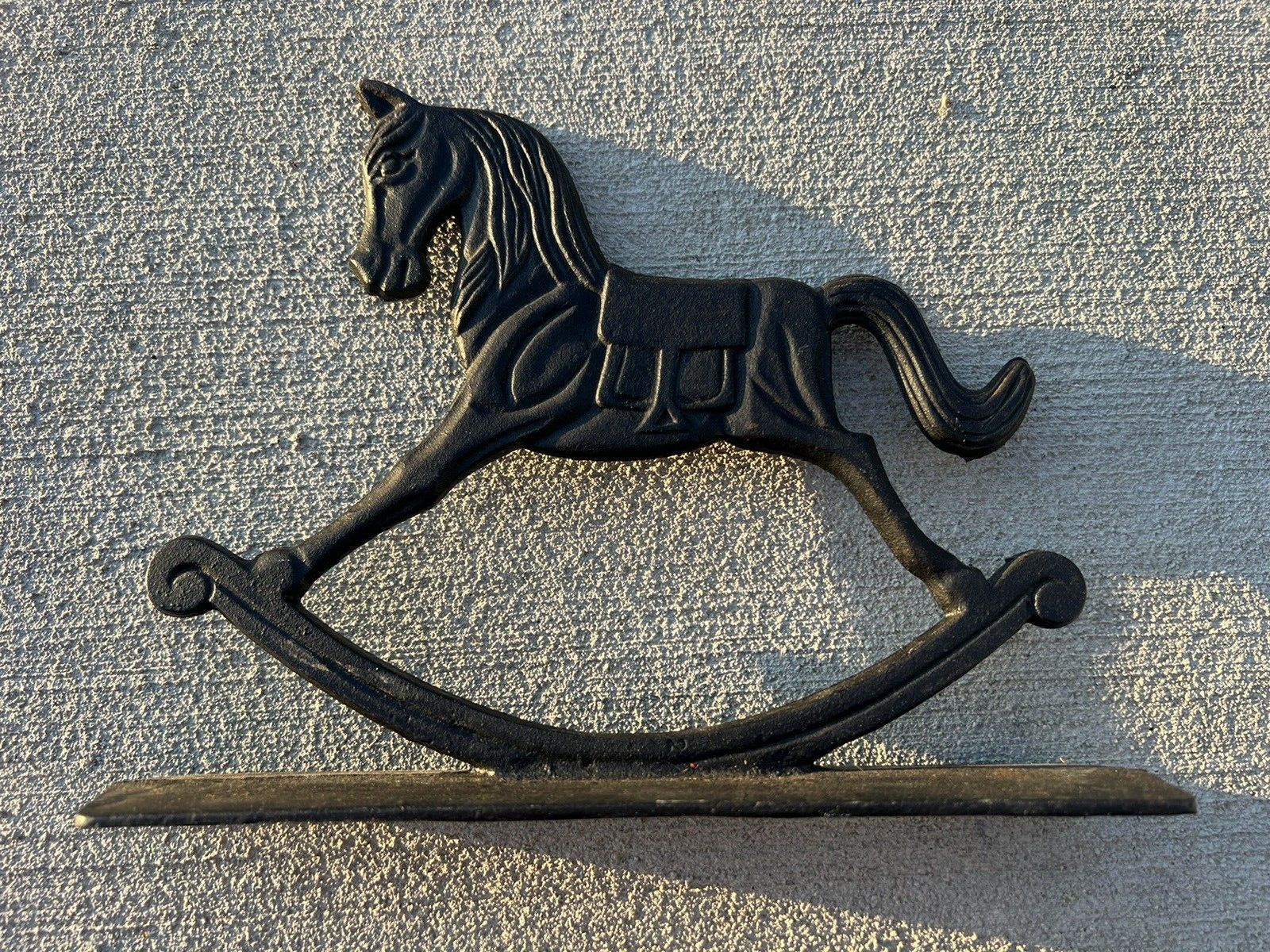 Vintage Black Cast-Iron Rocking Horse Door Stop Decoration Aprox 8”x 10.5”x 2.5”