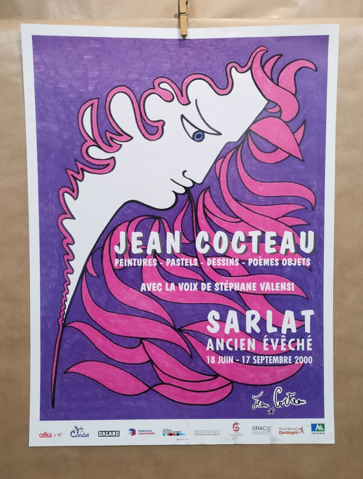 Jean Cocteau painting pastel drawing Expo Sarlat 2000 poster original 