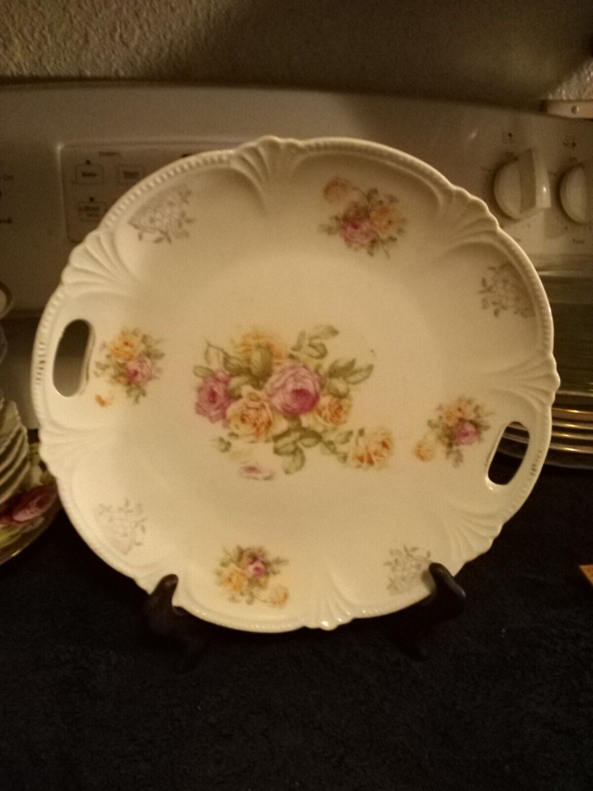 Vintage antique porcelain art nouveau German Austrian cake tray platter handled