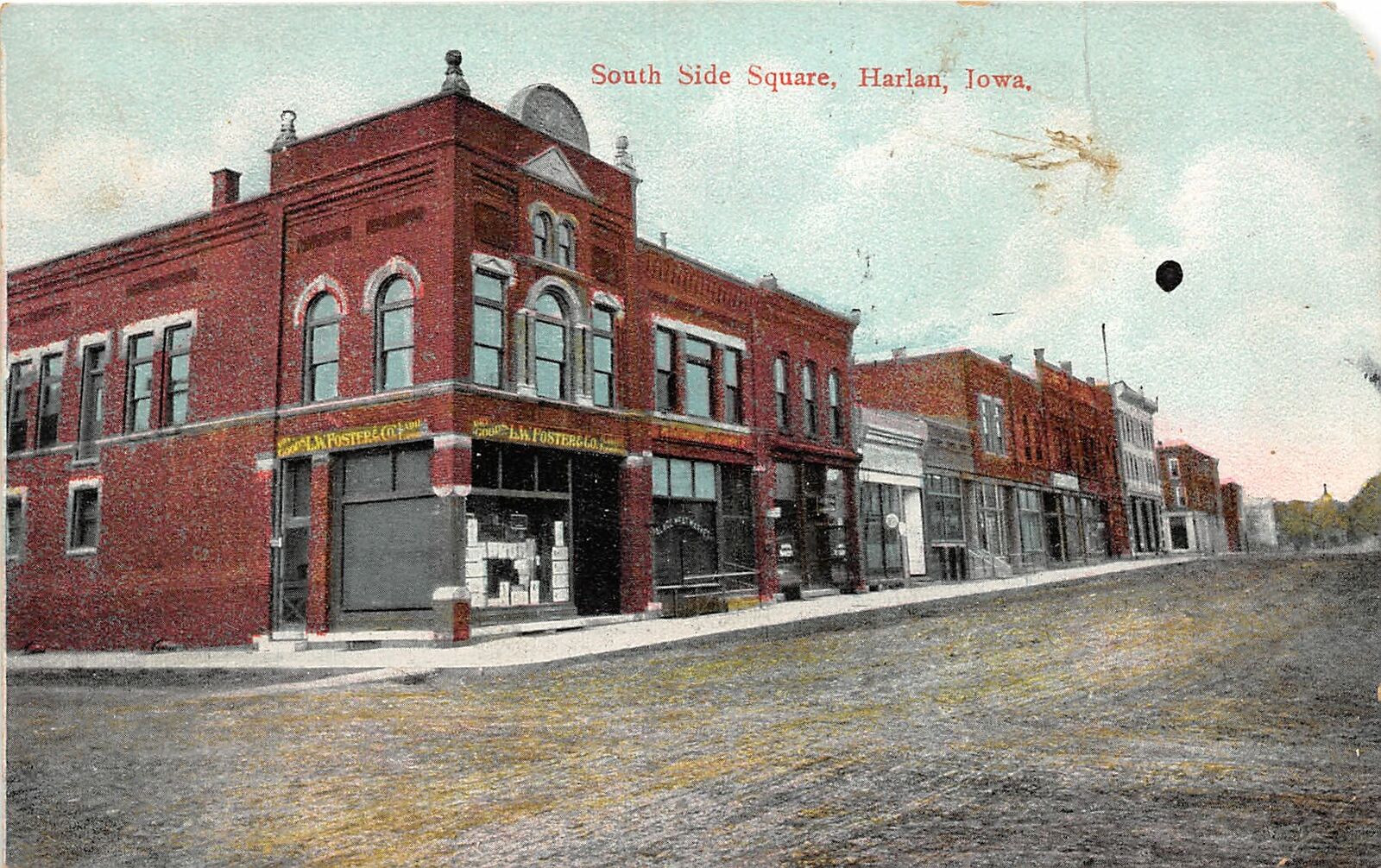 H92/ Harlan Iowa Postcard c1910 South Side Square Foster Store  80