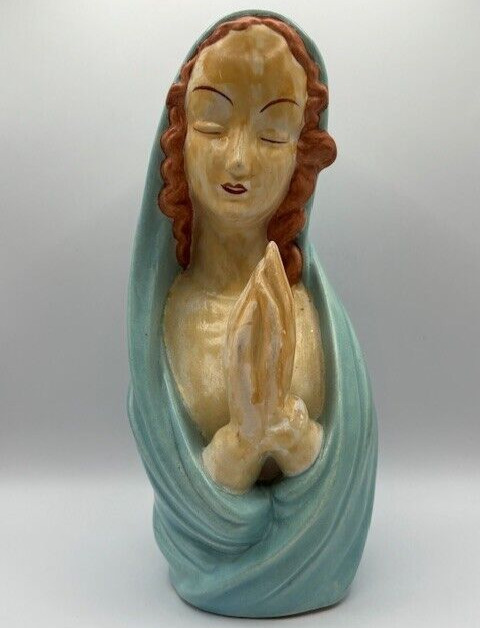 c1957 Our Lady of Guadalupe Virgin Mary Hand Painted Bust Signed Dated