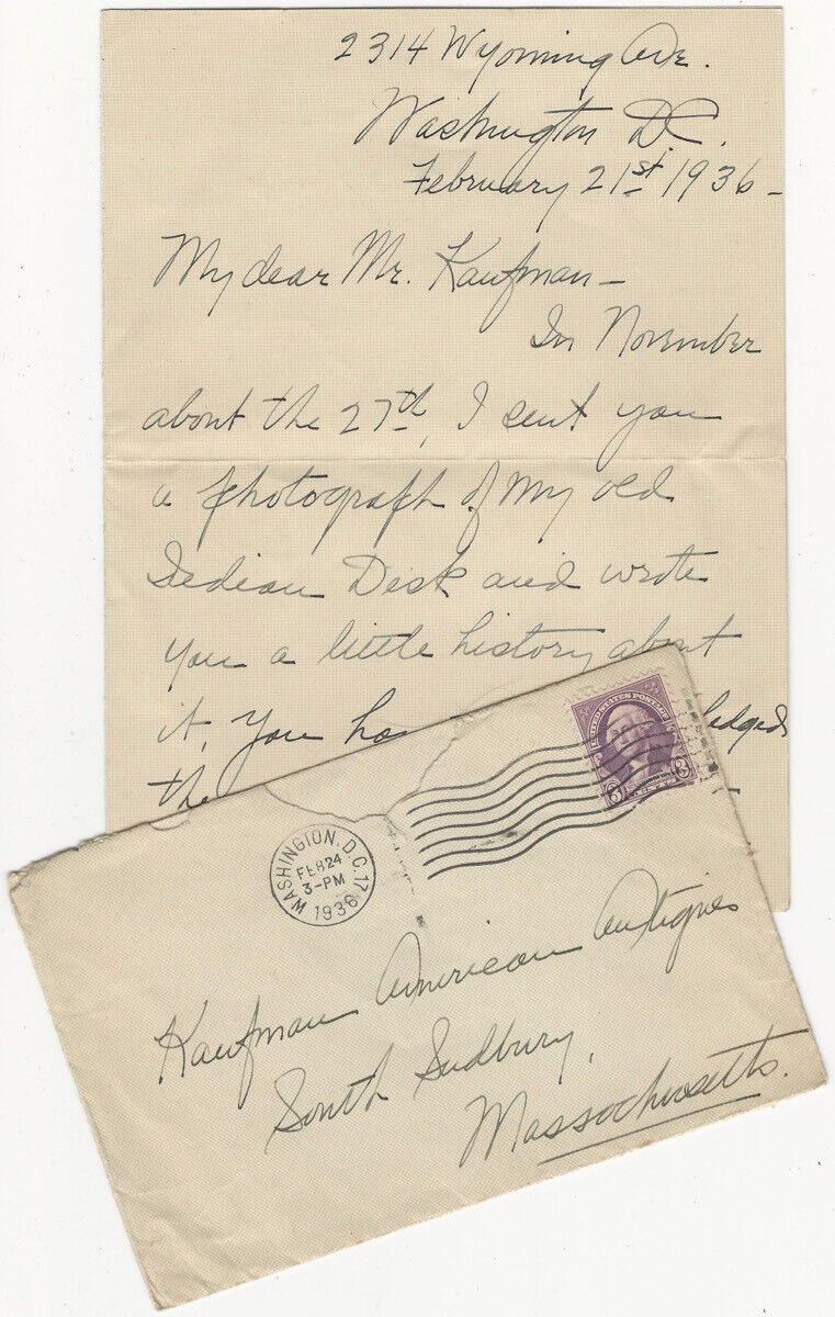 1936 Handwritten Letter to Massachusetts Antique Furniture Dealer Kaufman