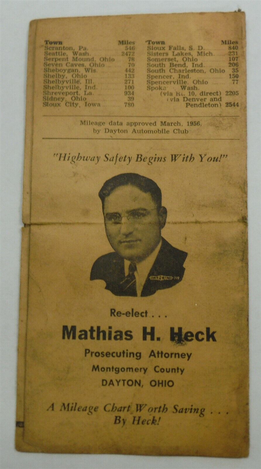 1940\'s Political Flyer Re-Elect Mathias H Heck Prosecuting Attorney Dayton OH b1