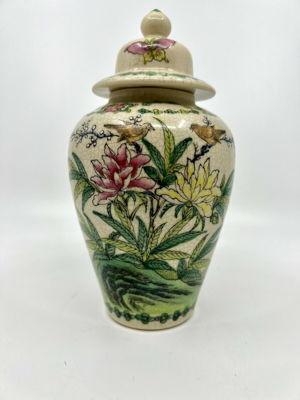 Vintage Ginger Jar Turquoise Birds Flowers Butterflys from Hong Kong 7