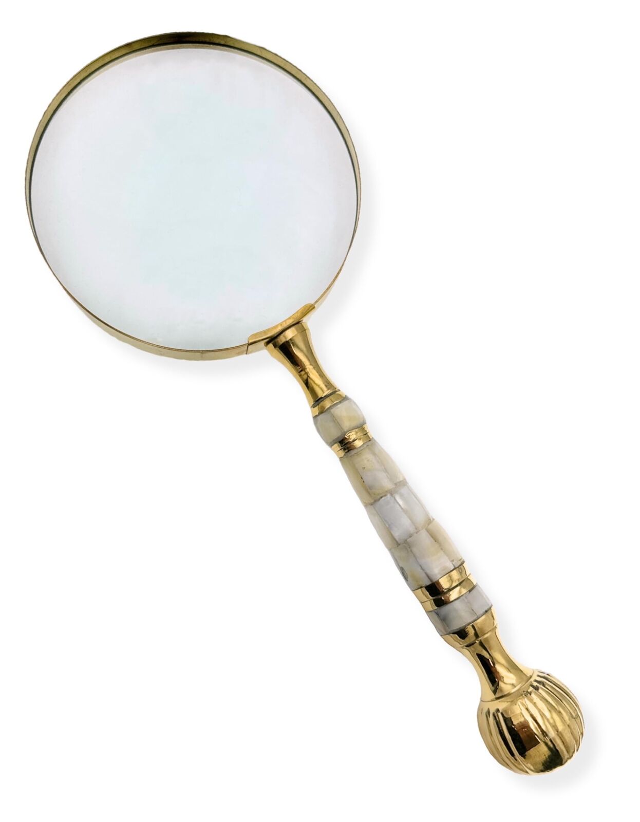 Fine Magnifying Glass, Mother of Pearl and Brass Handle, 4X Magnifier, Extra ...