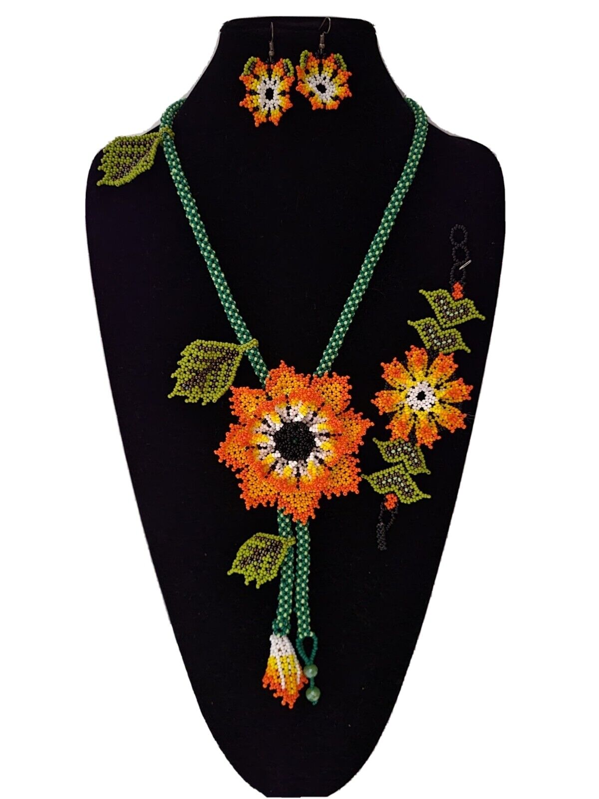 huichol art,3 pcs mexican women\'s necklace big-flower set,  chaquira beaded