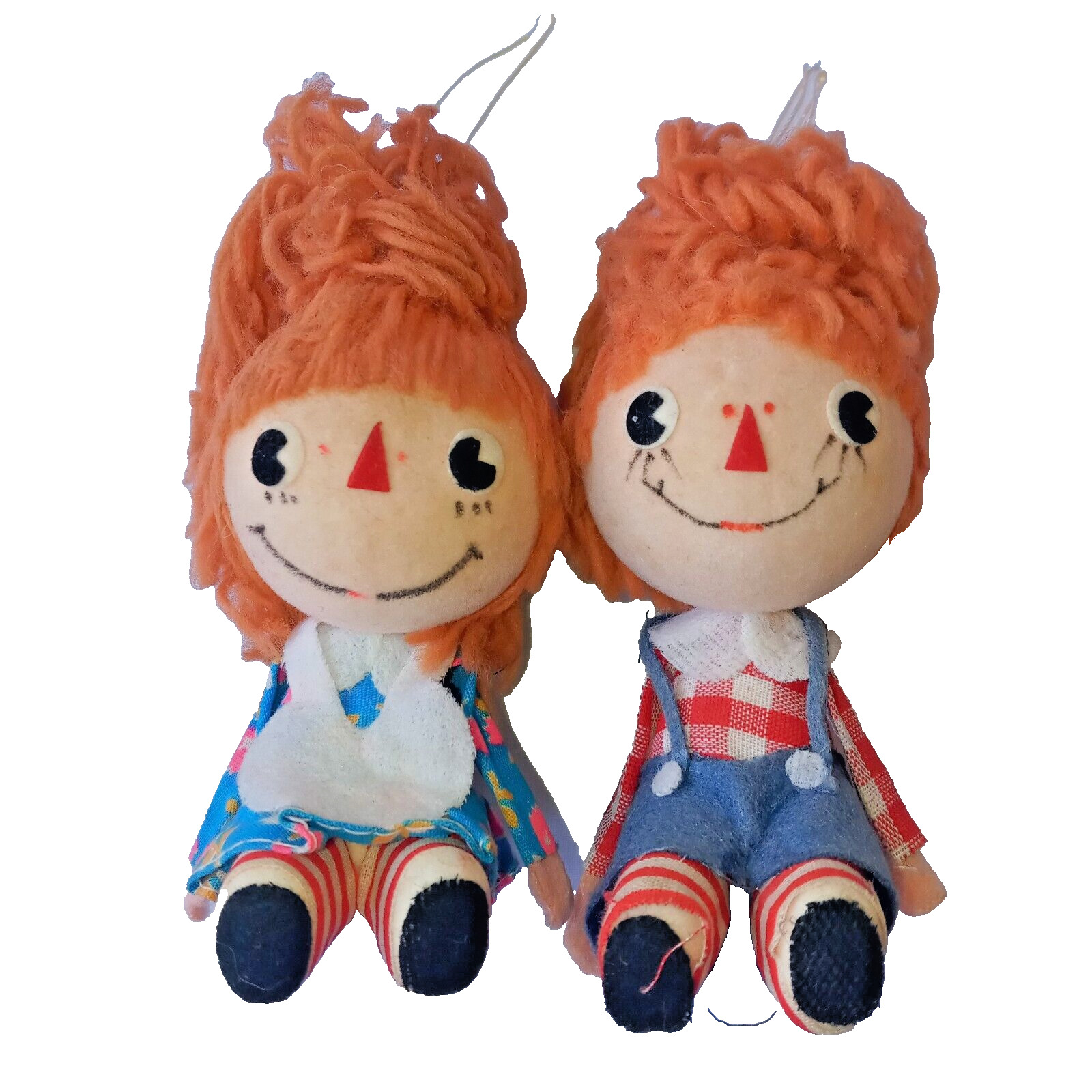 Vintage Raggedy Ann & Andy Christmas Tree Ornaments Pair Kitschy Made In Japan